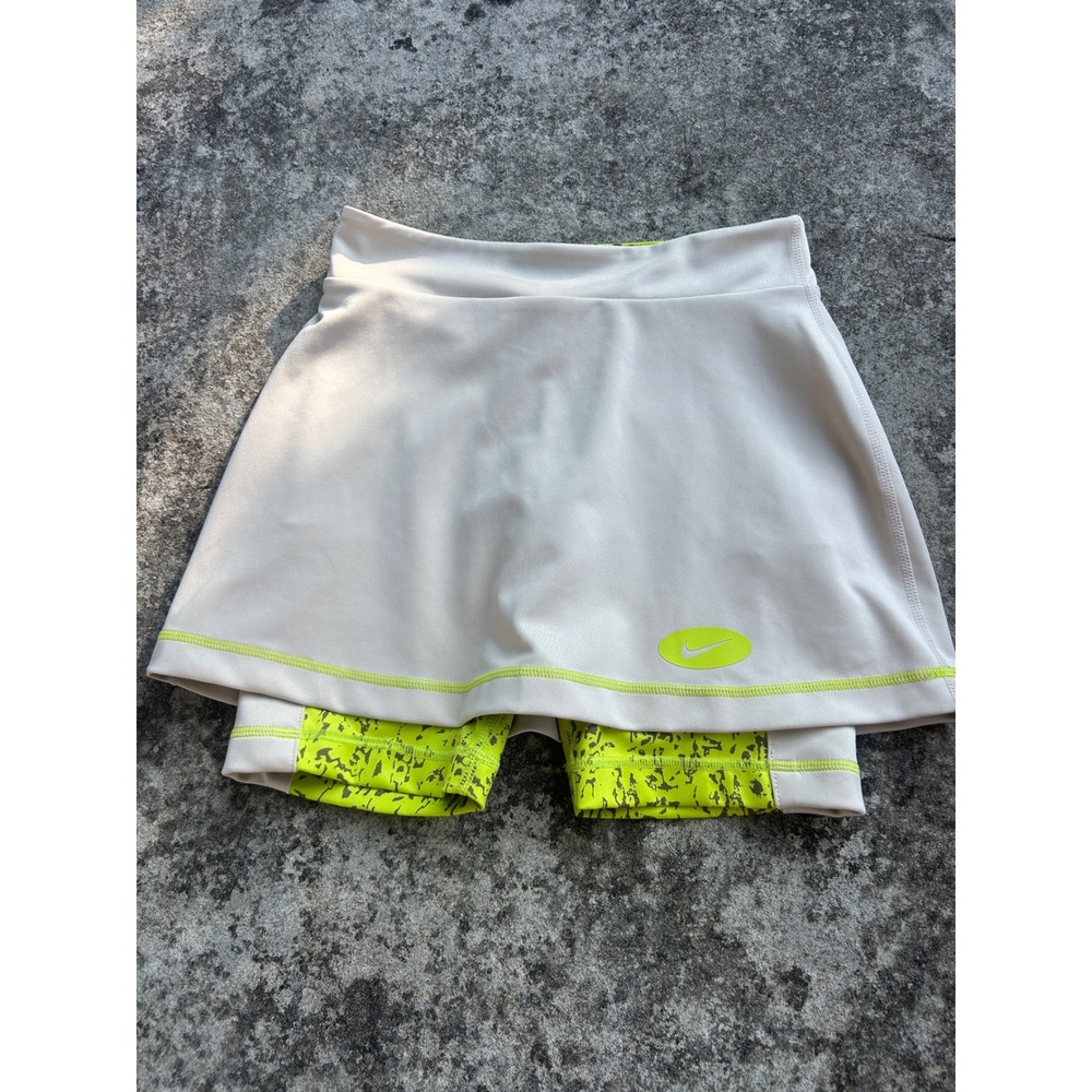 Nike Court Dri-FIT Slam Tennis Skirt White Volt Yellow Skort Training Pickleball